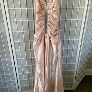 Jessica McClintock Vintage Satin Halter Gown, Cotton Candy, Size 6.